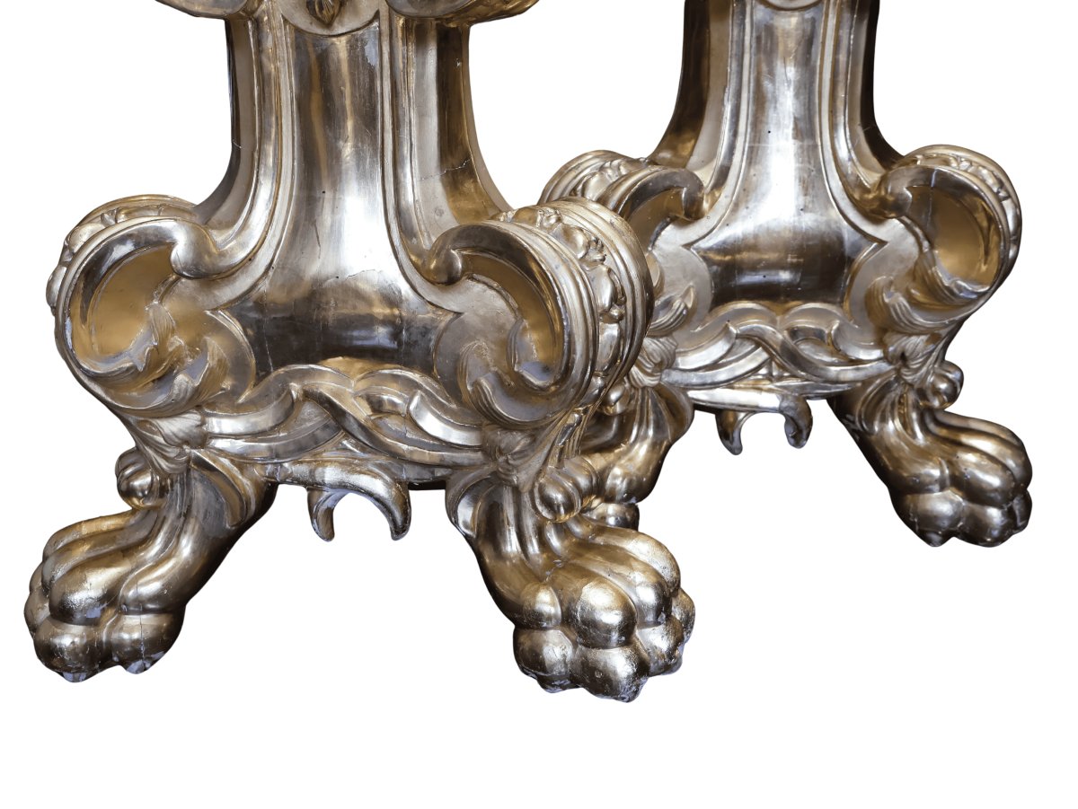Pair Of Carved And Gilded Altar Candlesticks, Regency Style-photo-5