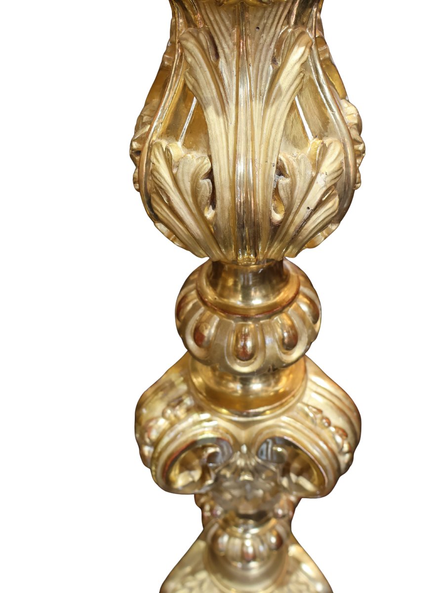 Pair Of Carved And Gilded Altar Candlesticks, Regency Style-photo-7