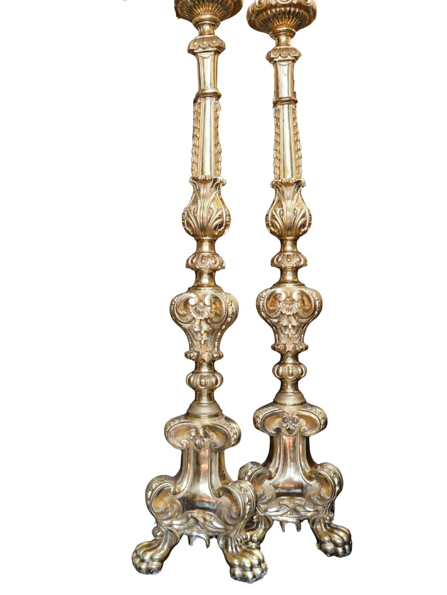 Pair Of Carved And Gilded Altar Candlesticks, Regency Style