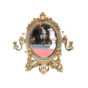 Miroir Napoléon III en bronze doré et émaux cloisonnés
