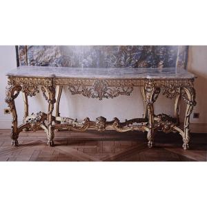 Side Table Made Of Carved And Gilded Wood And Marble
