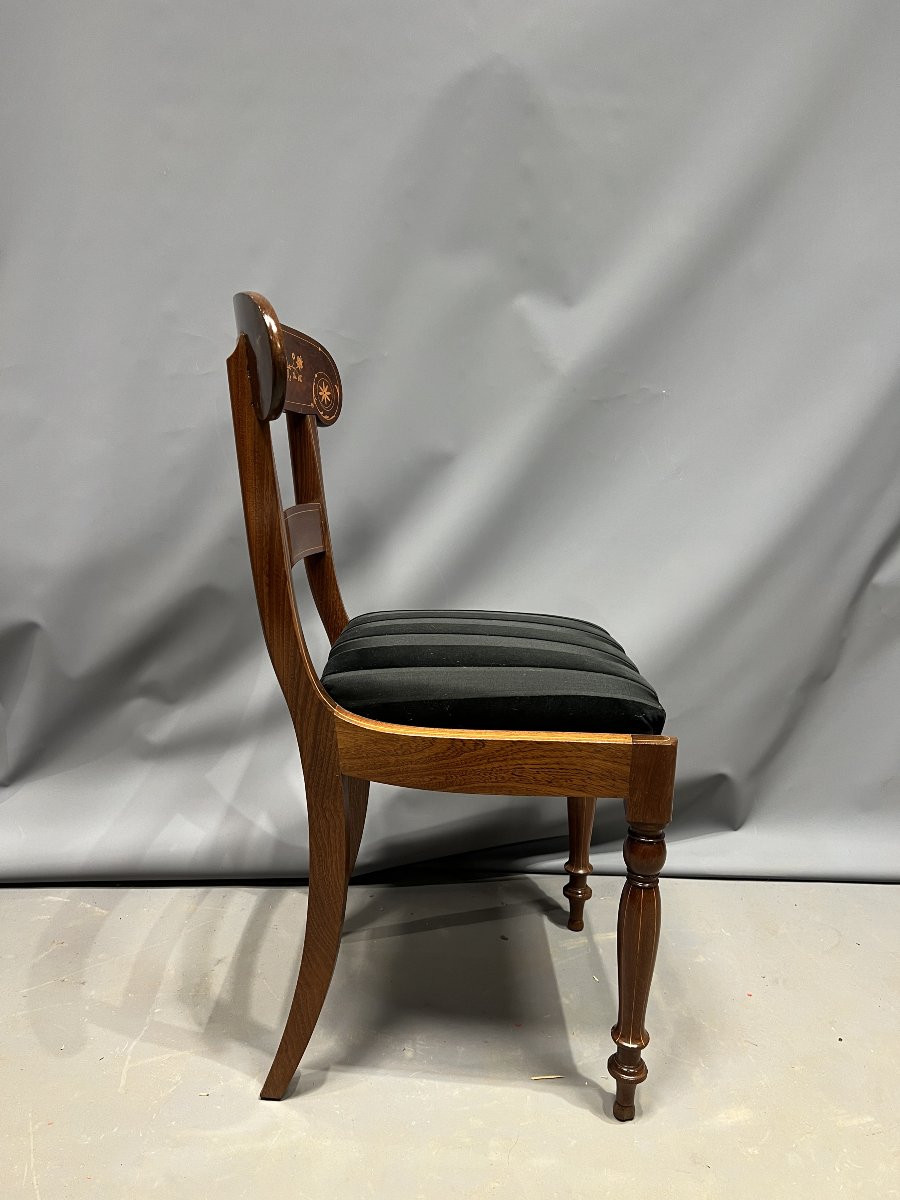 6 chaises en palissandre marqueté, époque Restauration-photo-4
