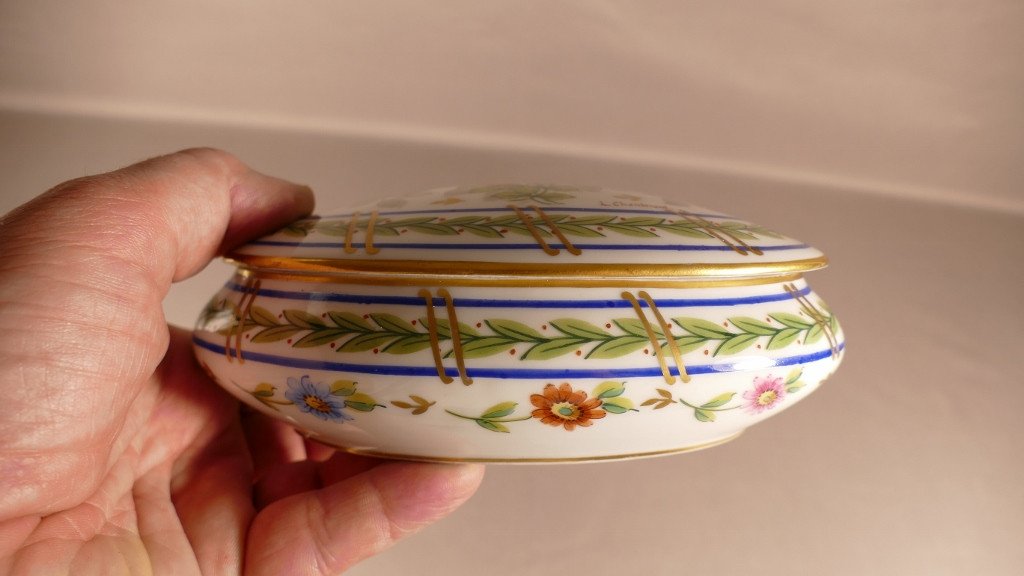 Limoges Porcelain Box Hand Painted With Flowers And Olive Leaves-photo-3