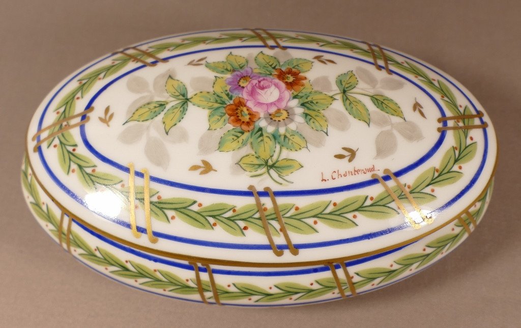 Limoges Porcelain Box Hand Painted With Flowers And Olive Leaves