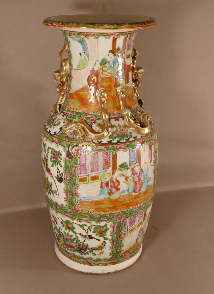 Vase En Porcelaine De Canton, Chine XIX ème Siècle-photo-3