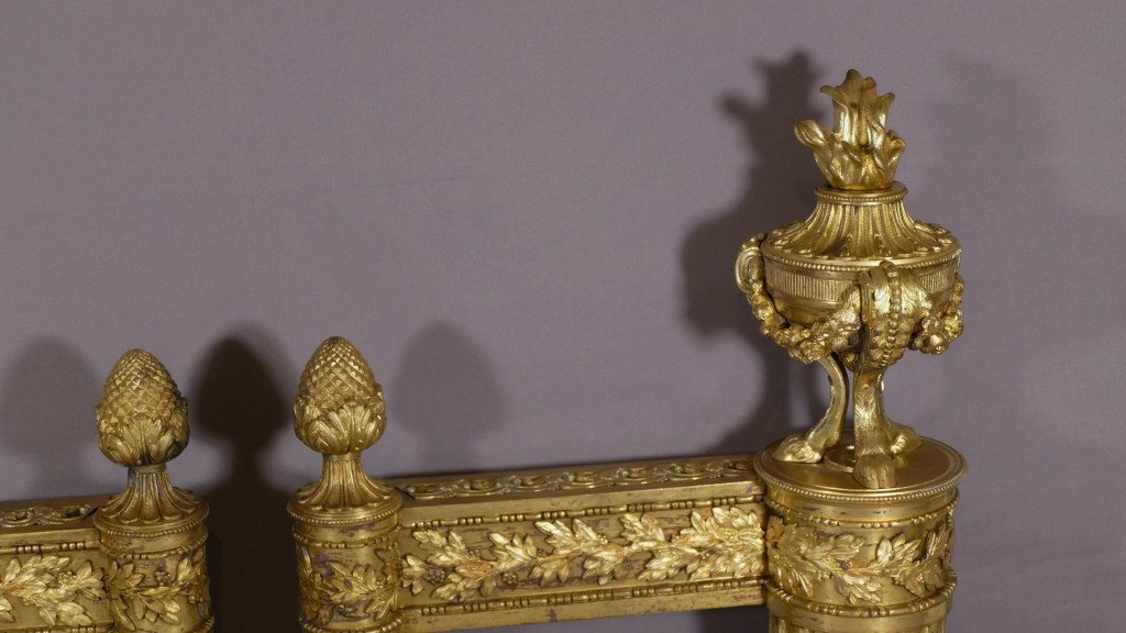 Pair Of Louis XVI Lights, Andirons In Gilt Bronze After Blerzy, XVIII - XIX-photo-1