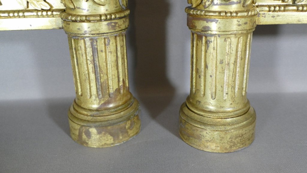 Pair Of Louis XVI Lights, Andirons In Gilt Bronze After Blerzy, XVIII - XIX-photo-2