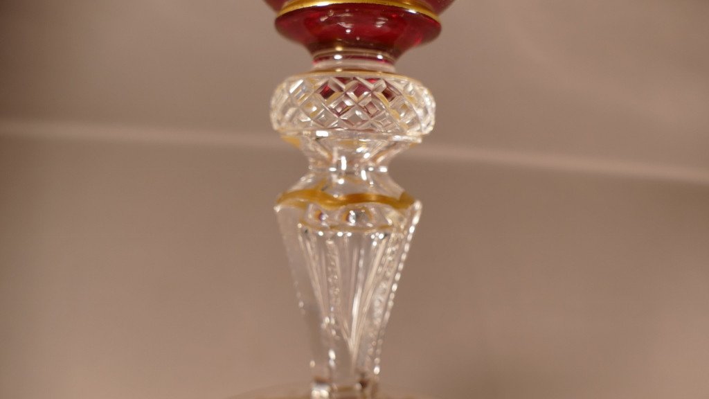 Large Cornet Vase In Frosted Crystal And Gilded With Fine Gold, Saint Louis, XIXth Century-photo-6