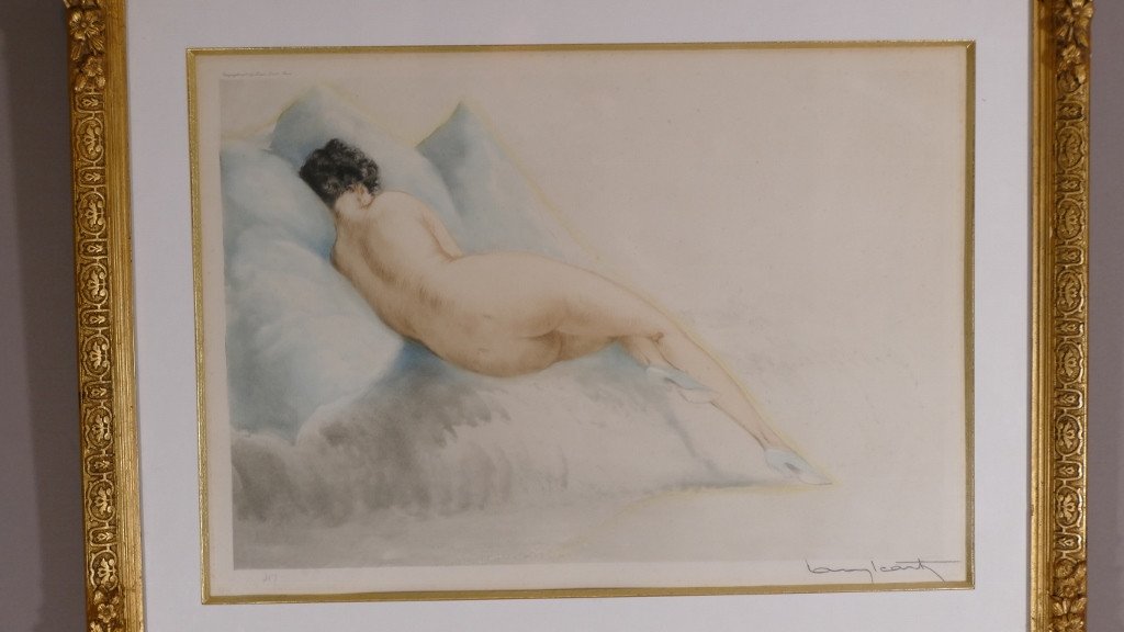 Louis Icart, Original Lithograph, 1930, Dry Stamp, Lying Naked Woman-photo-4