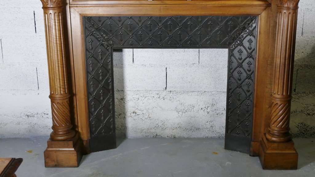 Castle Fireplace And Its Trumeau In Solid Walnut Renaissance Style XIX-photo-1