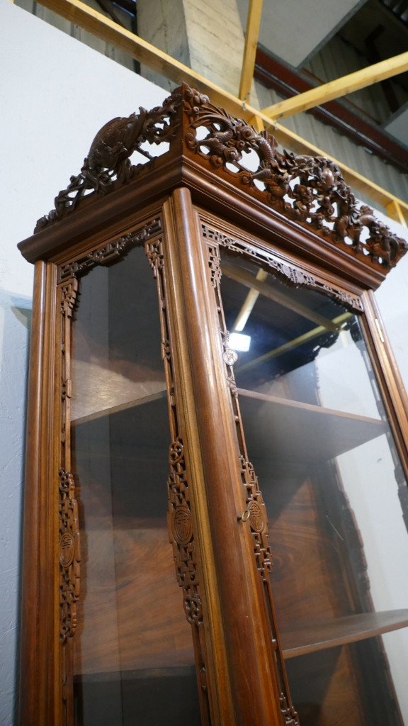 Vitrine Indochinoise En Palissandre , Décor Sculpté De Paysages Asiatiques, Fin XIX ème-photo-7