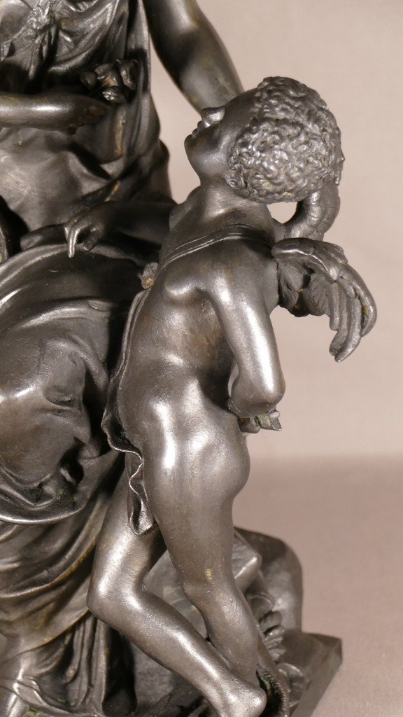 Louis Cosme Demaille, Sculpture En Bronze Jeune Femme à l'Angelot, Datée 1871-photo-3