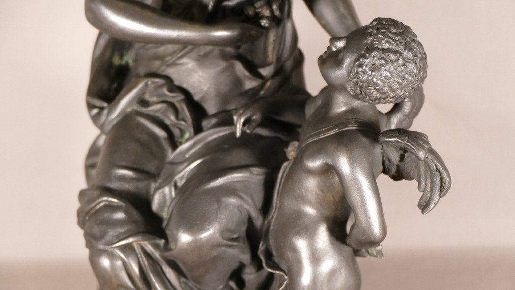 Louis Cosme Demaille, Sculpture En Bronze Jeune Femme à l'Angelot, Datée 1871-photo-1