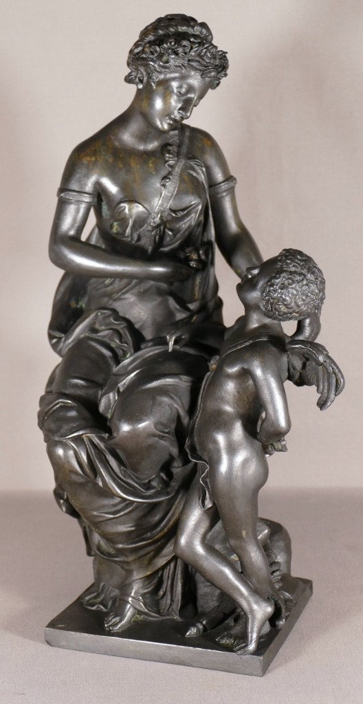 Louis Cosme Demaille, Sculpture En Bronze Jeune Femme à l'Angelot, Datée 1871