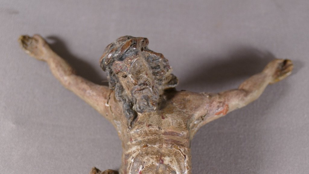 Christ En Bois Sculpté, Polychrome Et Dorure, époque XVII ème Siècle -photo-2