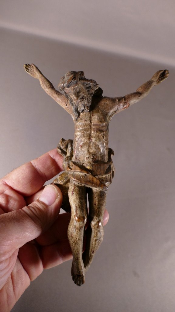 Christ En Bois Sculpté, Polychrome Et Dorure, époque XVII ème Siècle -photo-4