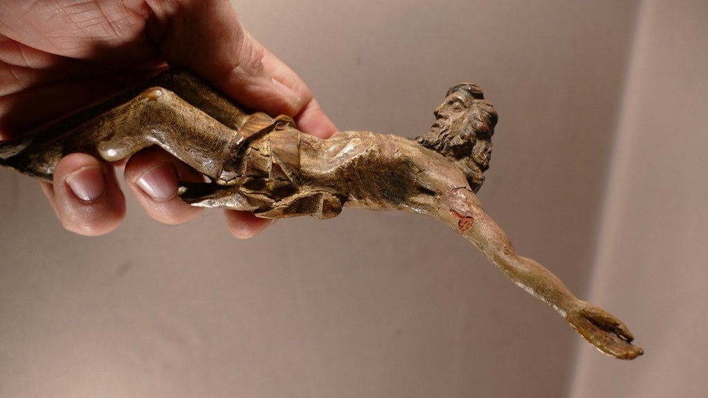 Christ In Carved Wood, Polychrome And Gilding, XVIIth Century-photo-1