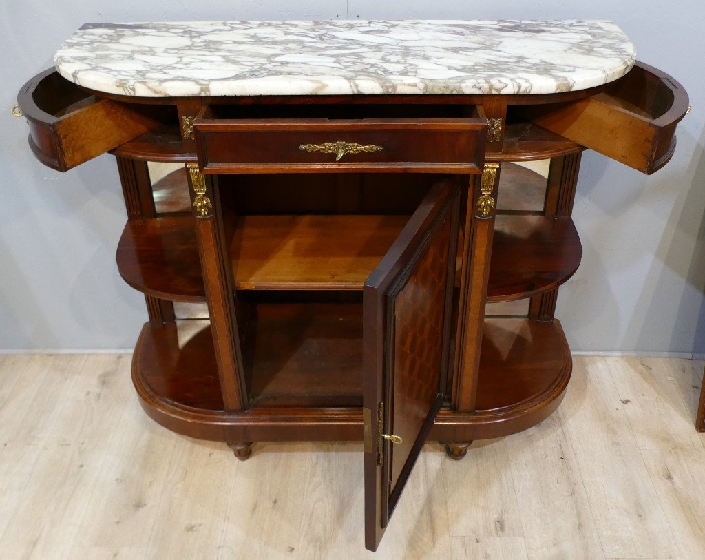 Demi-lune Buffet Louis XVI Style With Support Height In Mahogany, Circa 1900-photo-3