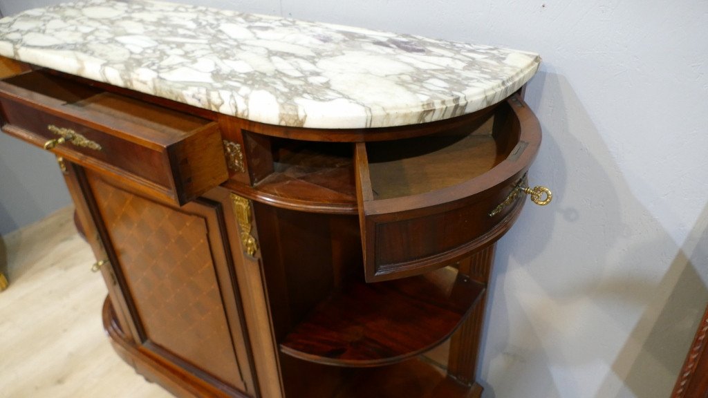 Demi-lune Buffet Louis XVI Style With Support Height In Mahogany, Circa 1900-photo-4