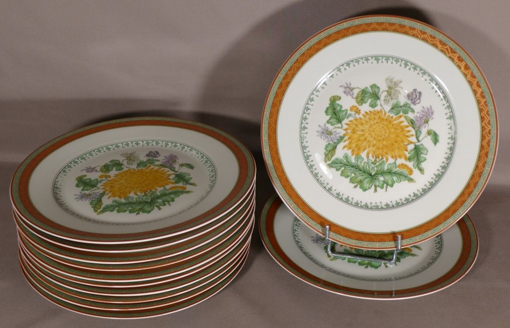 Haviland Chrysanthème, 12 Assiettes De Table En Porcelaine De Limoges