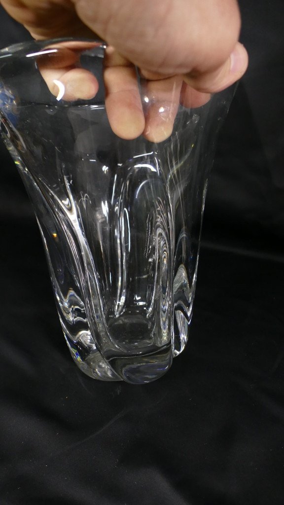 Daum France, Vase à Fleurs En Cristal Transparent épais, Vers 1960-photo-1