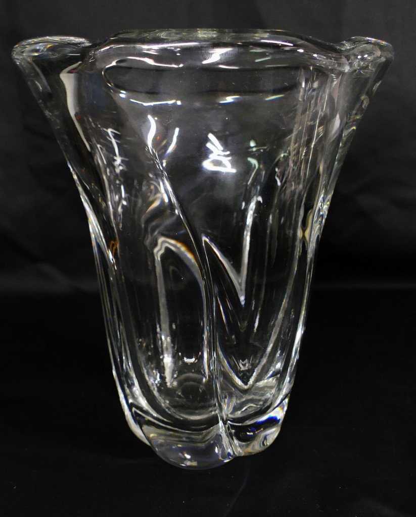 Daum France, Vase à Fleurs En Cristal Transparent épais, Vers 1960