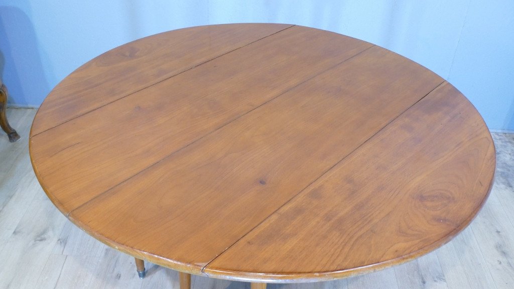 Round Dining Table With Extensions, 6 Spindle Feet Blond Mahogany, XIXth Time-photo-4