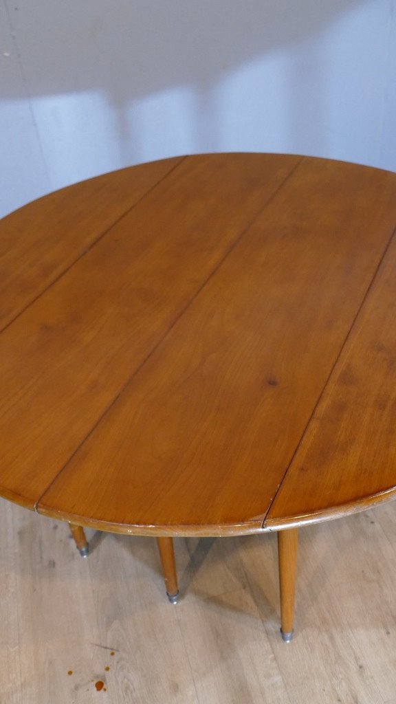 Round Dining Table With Extensions, 6 Spindle Feet Blond Mahogany, XIXth Time-photo-3