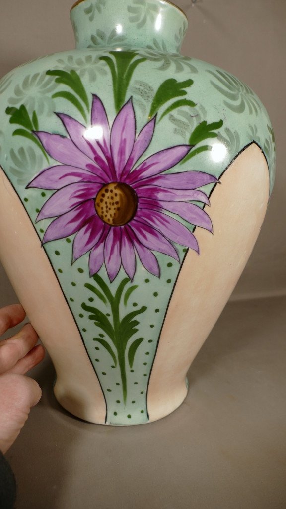 Grand Vase Potiche Décor Aux Fleurs Porcelaine De Limoges, époque Art Déco-photo-1