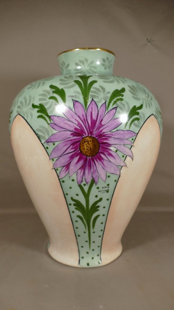 Grand Vase Potiche Décor Aux Fleurs Porcelaine De Limoges, époque Art Déco-photo-2