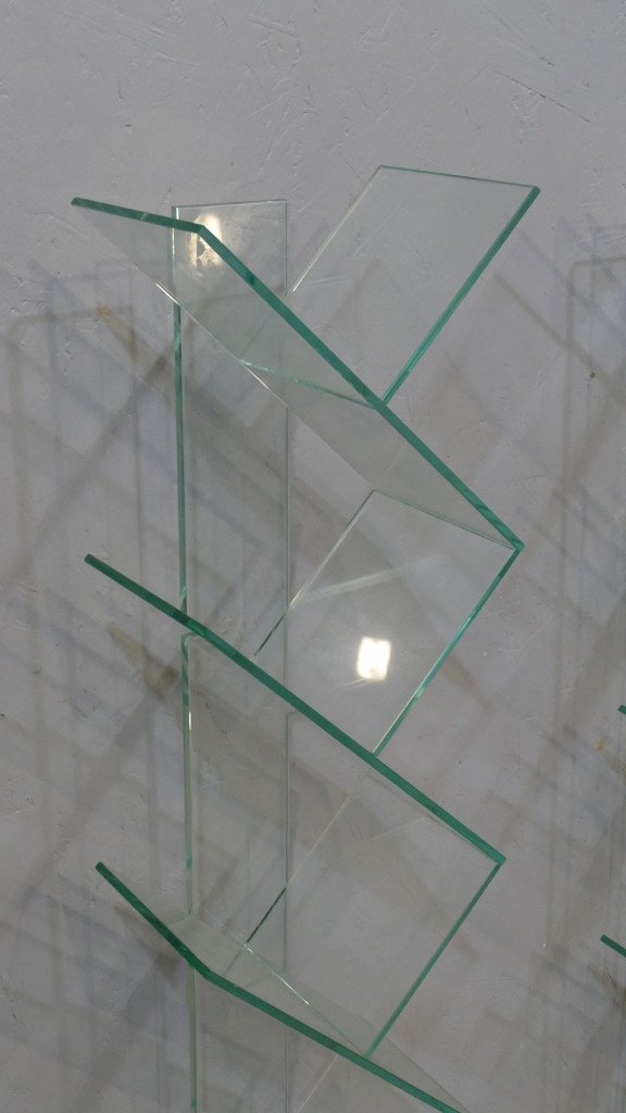 Pair Of Libraries, Cd Shelves In Glass, 1980-90 Period-photo-2