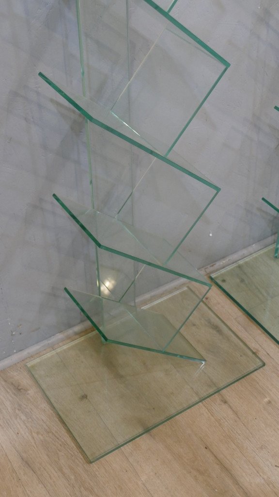 Pair Of Libraries, Cd Shelves In Glass, 1980-90 Period-photo-4