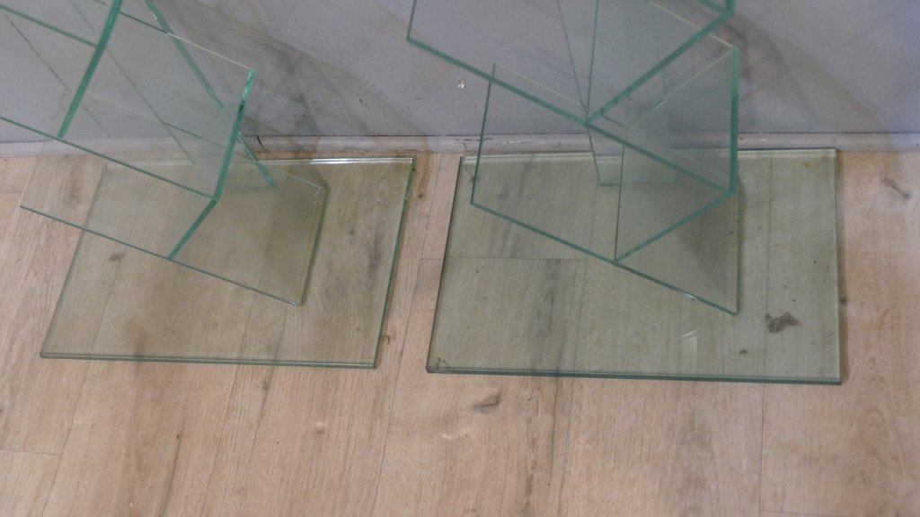 Pair Of Libraries, Cd Shelves In Glass, 1980-90 Period-photo-3