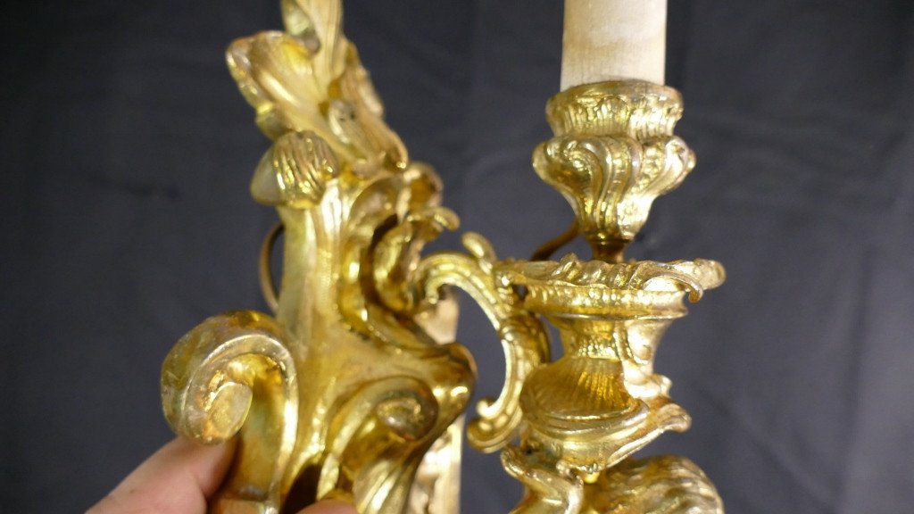 Applique De Couloir Napoléon III En Bronze Doré à l'Amour Tenant La Lumière-photo-6