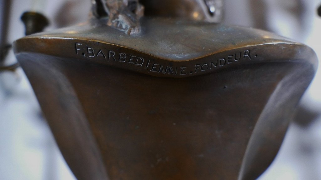 Barbedienne, Diane De Poitiers, Garniture Pendule Et Candélabres, Bronze Et Marbre, XIX ème-photo-5