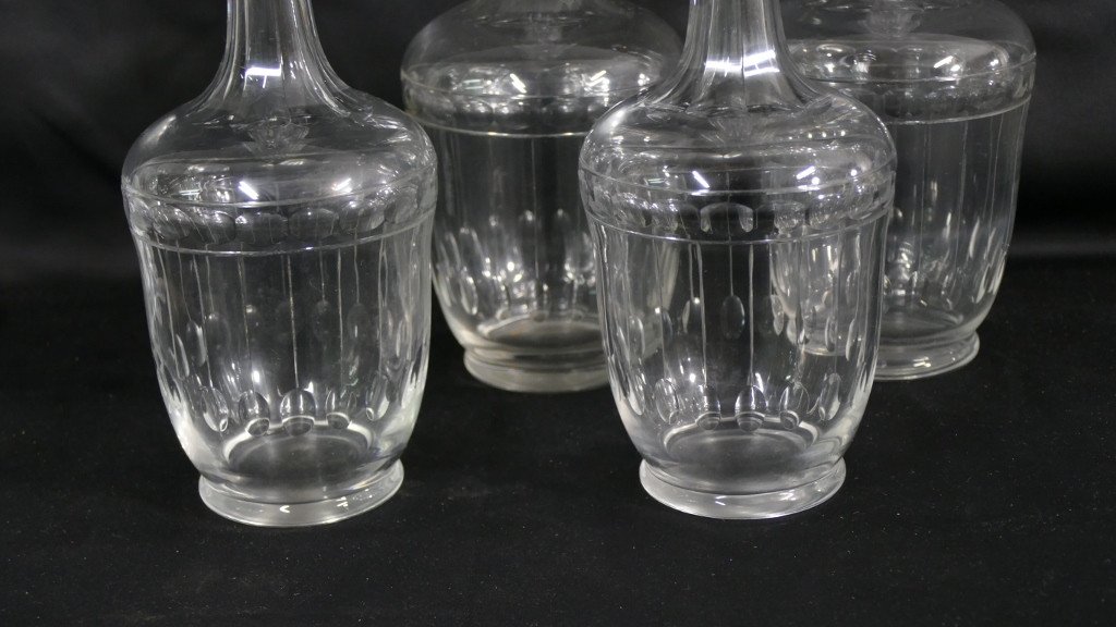 4 Carafes Identiques à Vin Et Eau En Cristal Taillé, époque XIX ème-photo-2