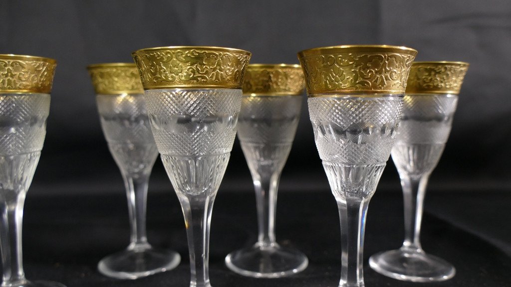 Moser Splendid, 6 Verres à Liqueur En Cristal Taillé Et Incrustation d'Or 24 Carats-photo-2