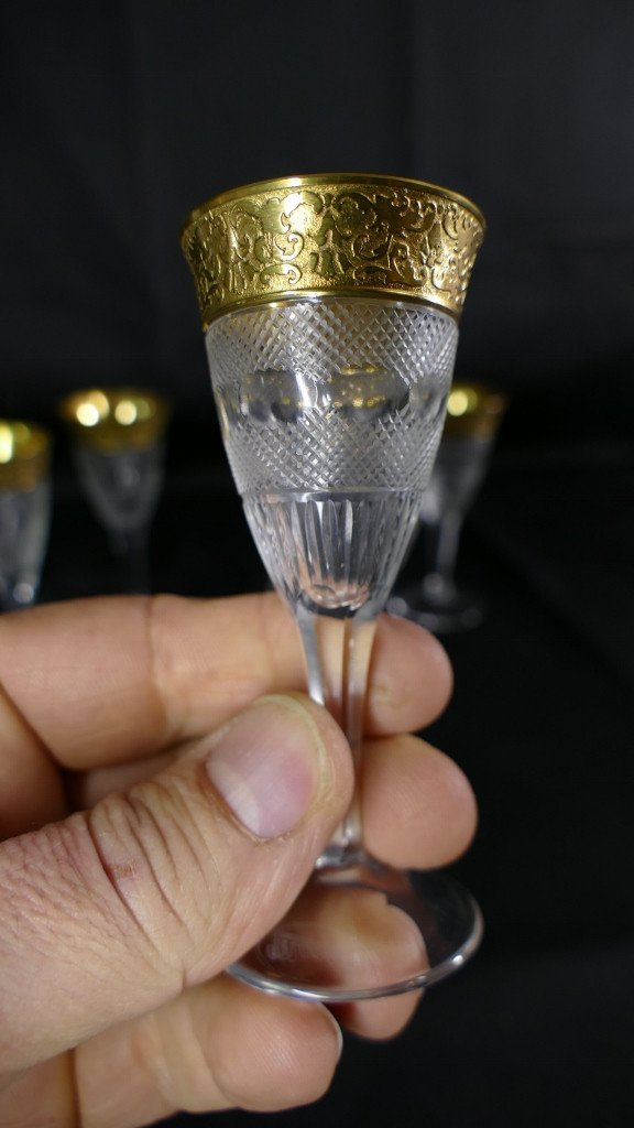 Moser Splendid, 6 Verres à Liqueur En Cristal Taillé Et Incrustation d'Or 24 Carats-photo-4