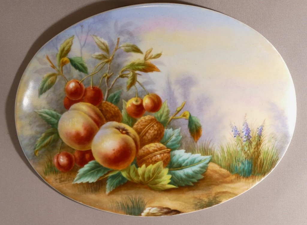 Haviland Fin XIX ème, Plaque Nature Morte Aux Fruits En Porcelaine Peinte à La Main