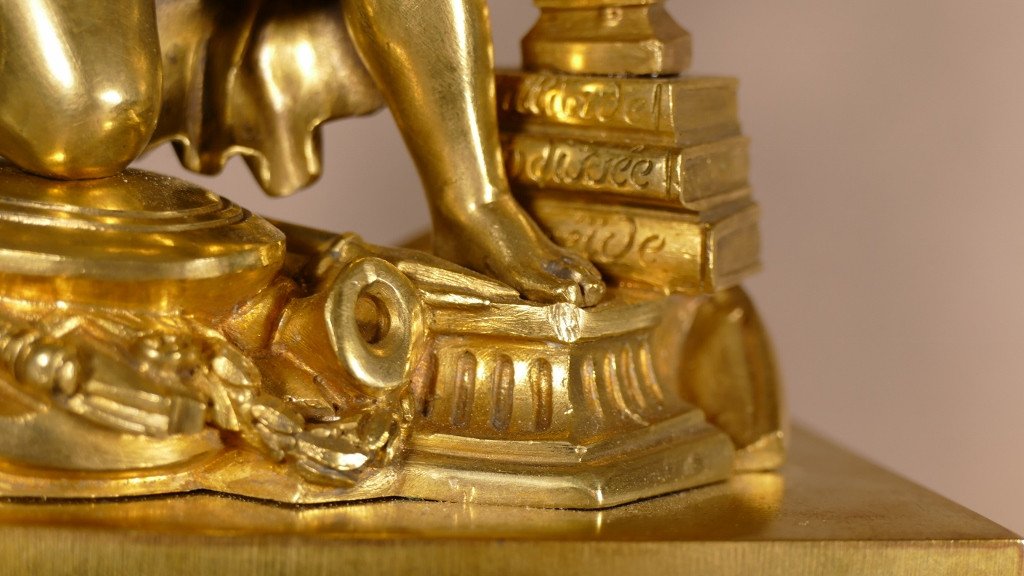 Pendulum Borne At The Cherub And The Arts, Gilt Bronze Restoration Period, Early XIXth-photo-5
