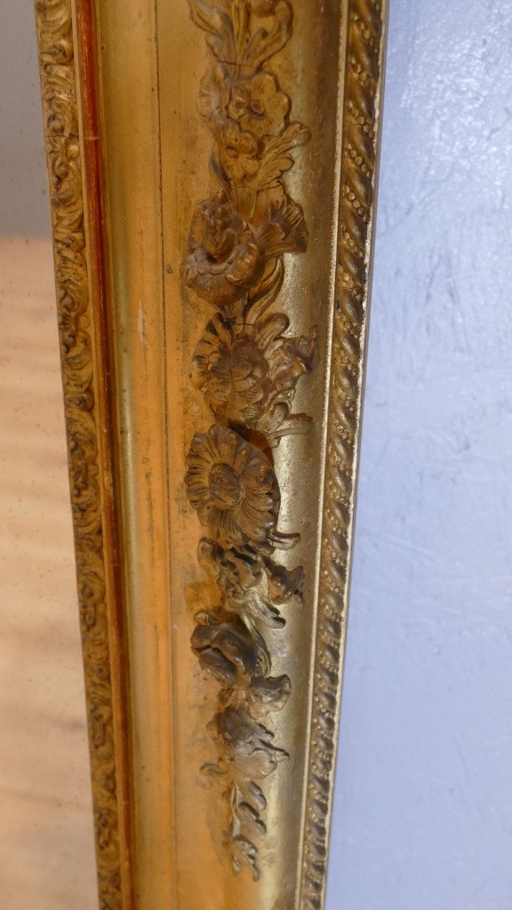 Large Mirror (169*112 Cm) With Roses In Relief, Golden Wood, Louis Philippe, Early XIXth-photo-2