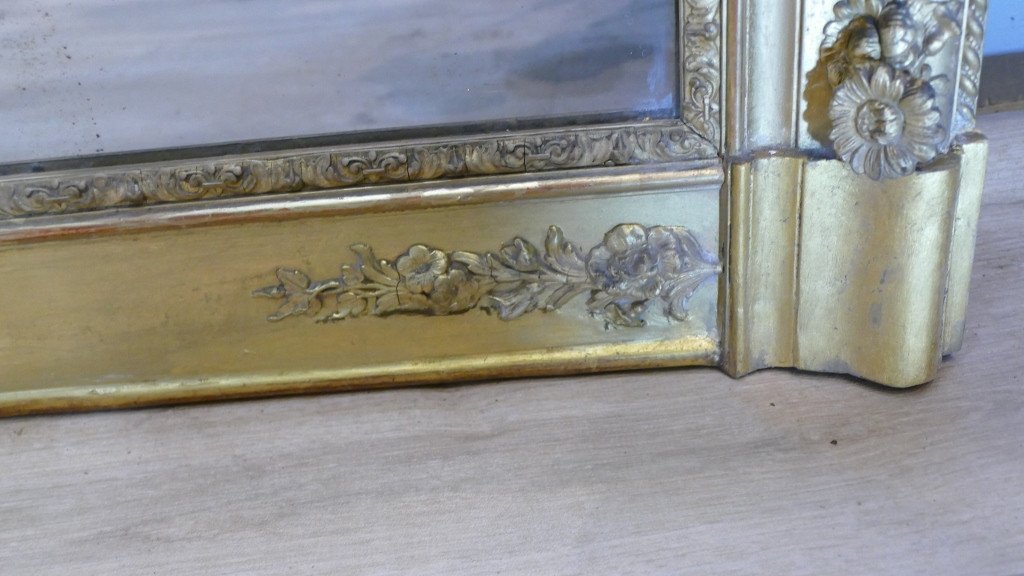 Large Mirror (169*112 Cm) With Roses In Relief, Golden Wood, Louis Philippe, Early XIXth-photo-4