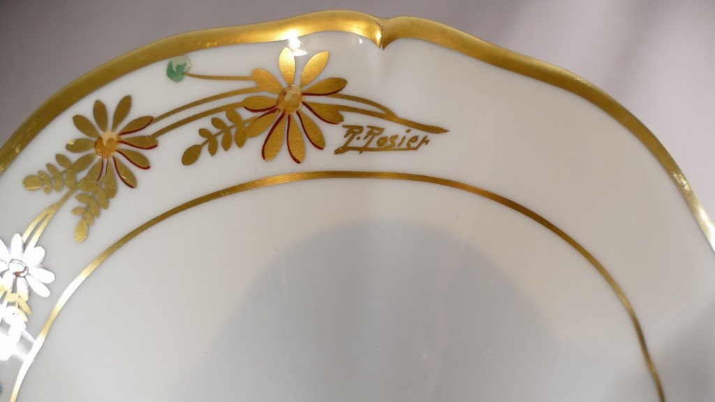 Service De Table Pour 12 Personnes 128 Pièces En Porcelaine Blanche Et Dorée, Limoges-photo-8