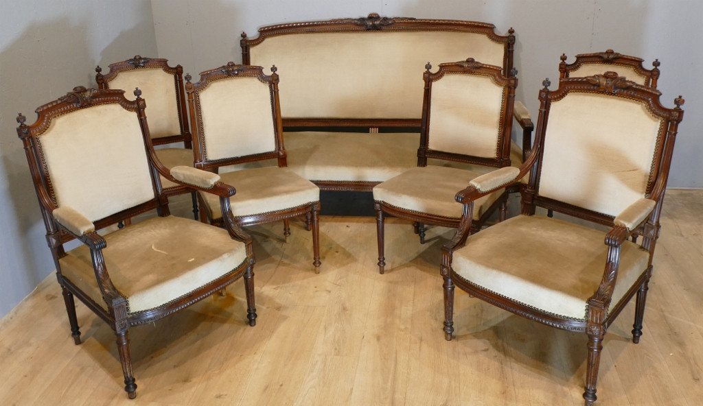 Salon Louis XVI En Palissandre 7 Pièces, Canapé, Fauteuil, Chaises Napoléon III