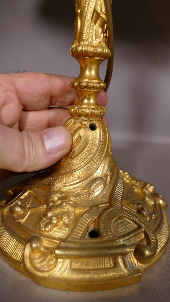 Paire De Lampes, Bougeoirs, Flambeaux En Bronze Doré  Napoléon III, Fin XIX ème-photo-7