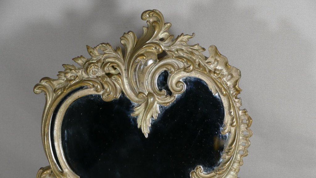 Miroir De Table Bronze Argenté Au Dragon Style Louis XV Rocaille-photo-2