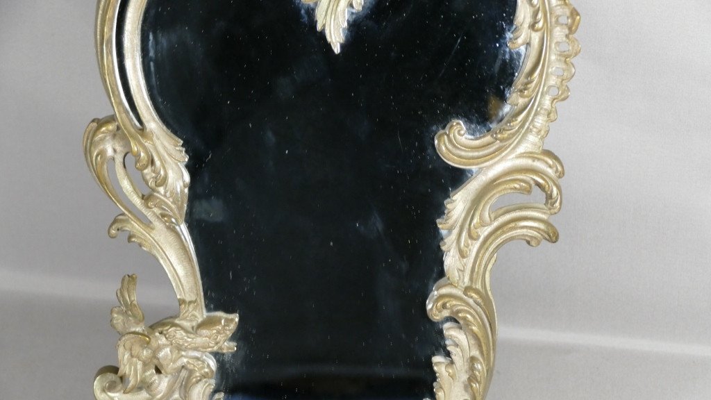 Miroir De Table Bronze Argenté Au Dragon Style Louis XV Rocaille-photo-3