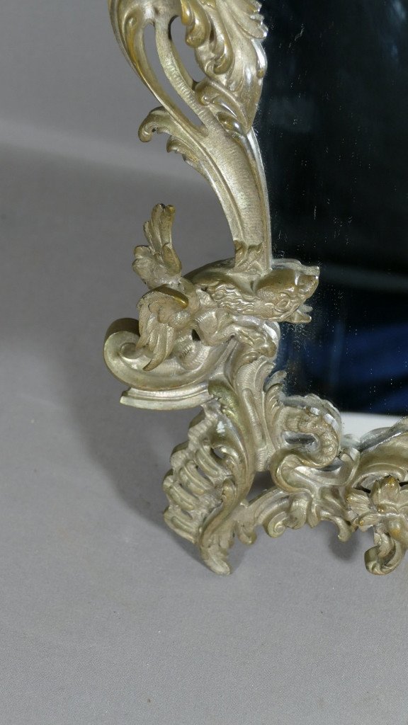 Miroir De Table Bronze Argenté Au Dragon Style Louis XV Rocaille-photo-3