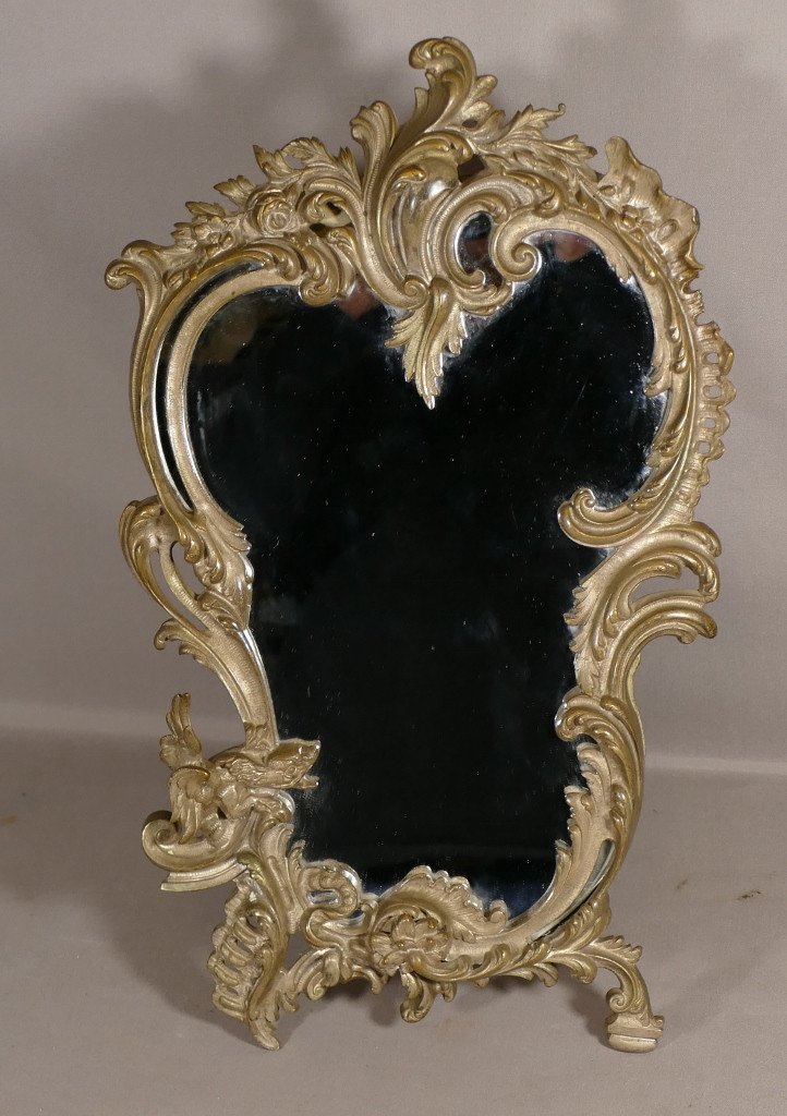 Miroir De Table Bronze Argenté Au Dragon Style Louis XV Rocaille