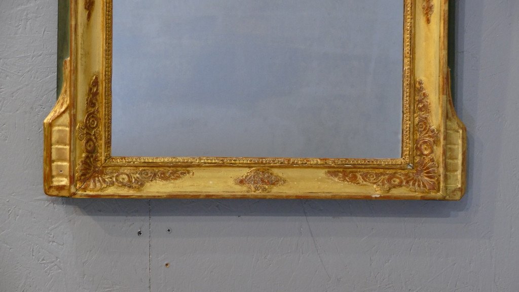 Empire Mirror In Carved And Gilded Wood With Pediment, Early XIXth Century-photo-2